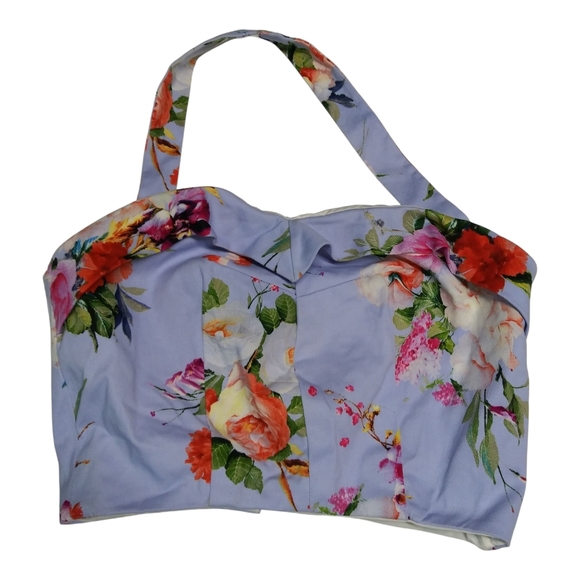 Unbranded Tops - Purple Floral Bustier Crop Halter Top Vacation Size S